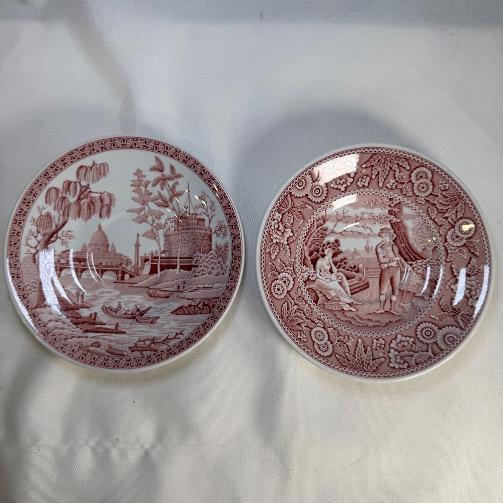 Spode Archive Collection Georgian Series Rome Woodman Red Transferware Saucers 2